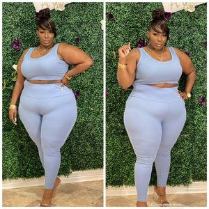 Candy Set (Plus Size Ribbed Crop Top & Leggings Set)